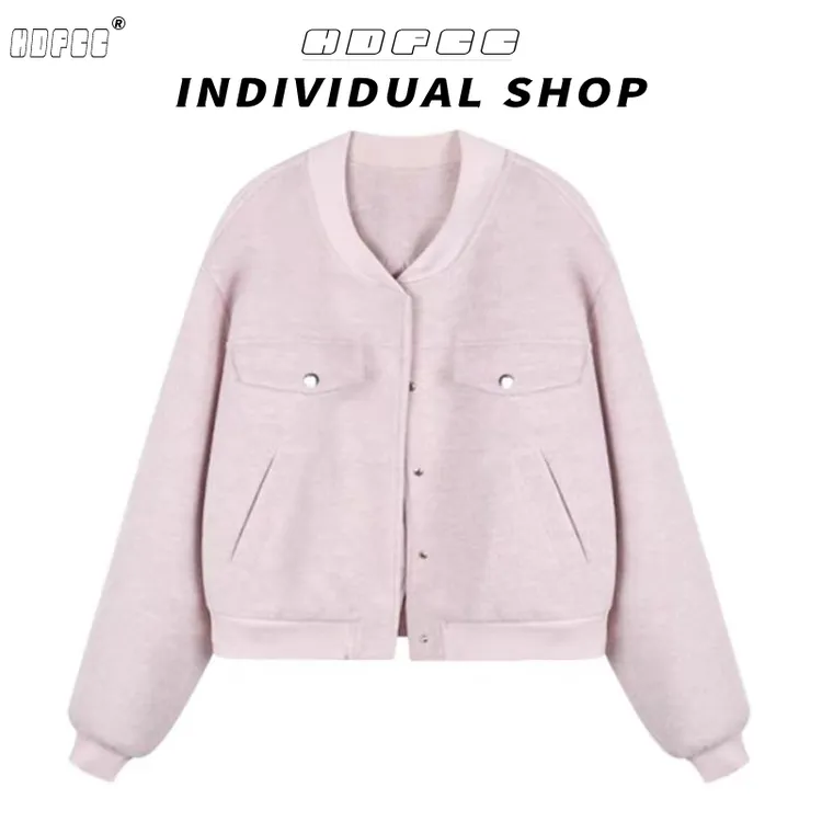韩系粉色棒球服外套女装春秋季气质穿搭百搭款短款休闲夹克上衣潮