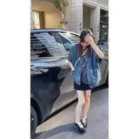 QiongQiong自留款！秋季新款复古时髦水洗蓝圆领牛仔坎肩马甲