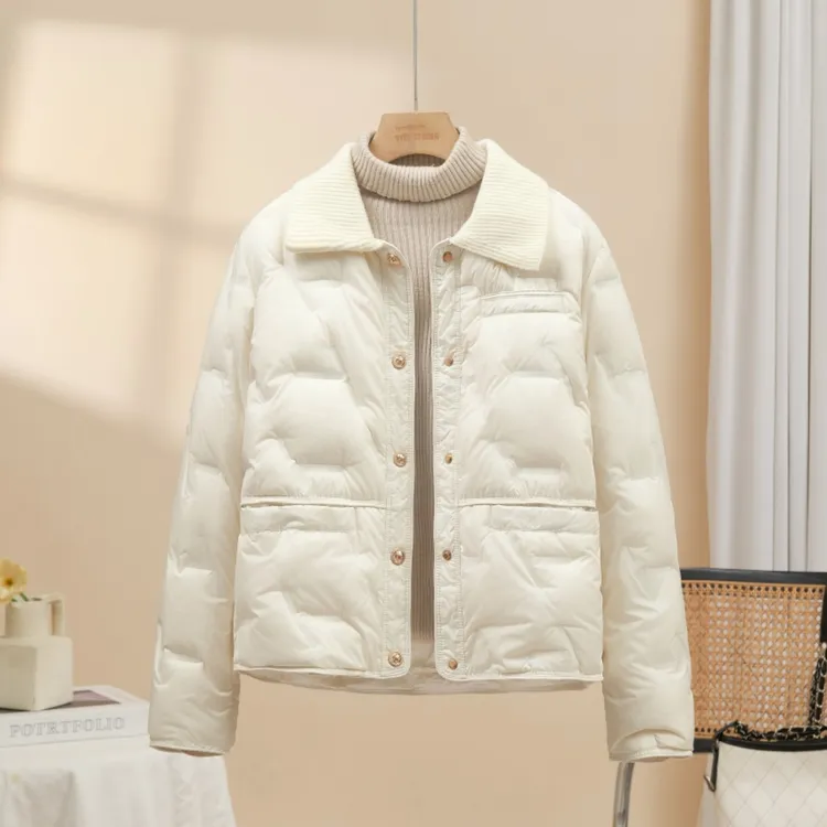小香风轻薄羽绒服2025新韩版时尚短款小个子气质翻领保暖冬季外套