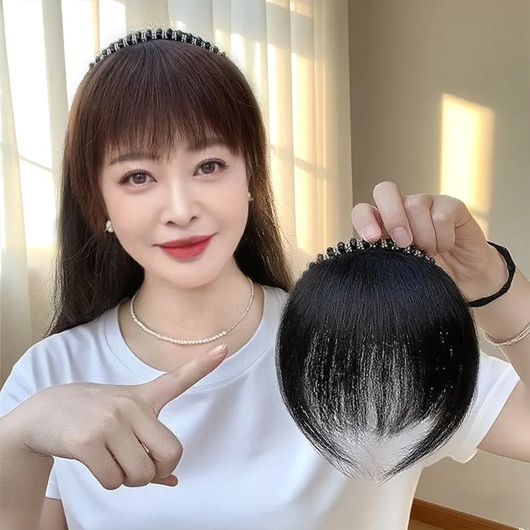 发箍刘海假发女一体补发片真发水钻发箍直发遮白发增发量刘海片