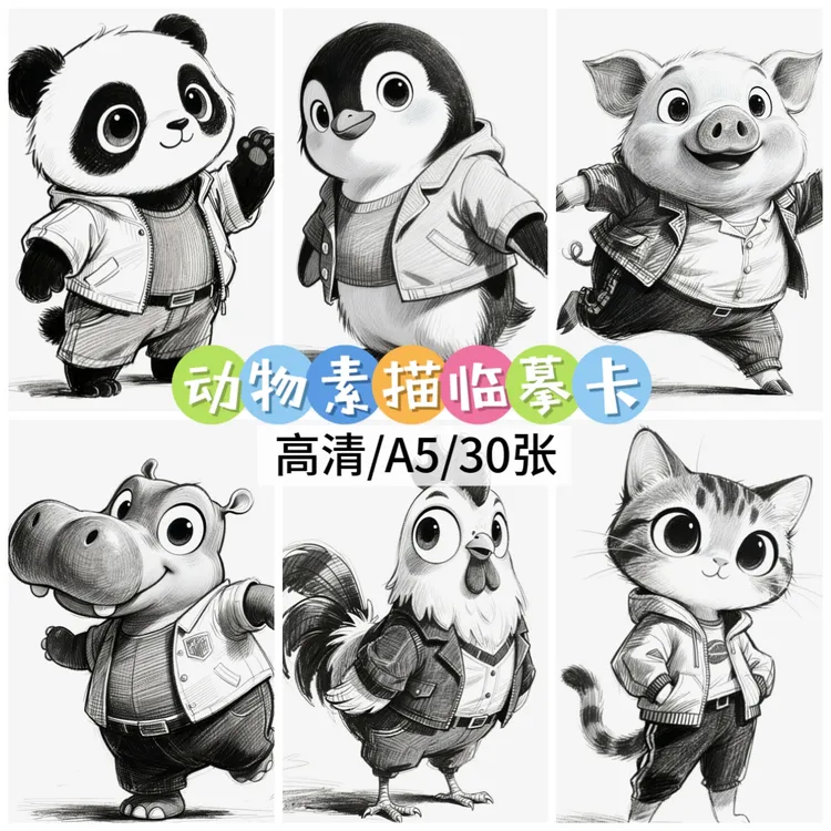 创意少儿素描可爱动物儿童画临摹美术卡片画室明信片A530张