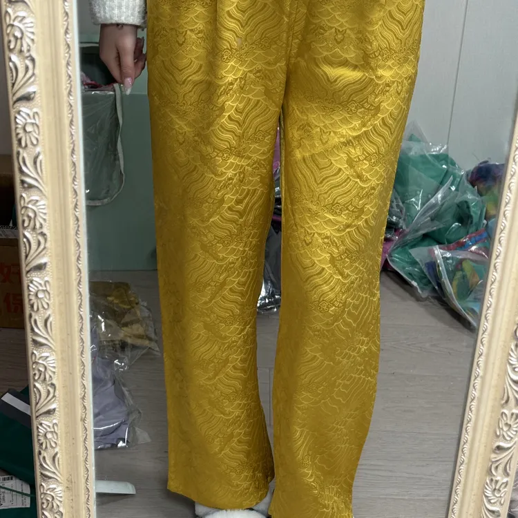 桑蚕丝真丝大王缎江崖纹多色显瘦显高休闲百搭直筒裤