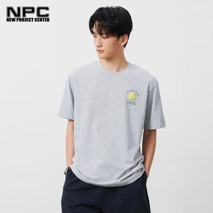 NPC情侣宽松男T恤运动灰色背部网球图案短袖T恤NP54TE44