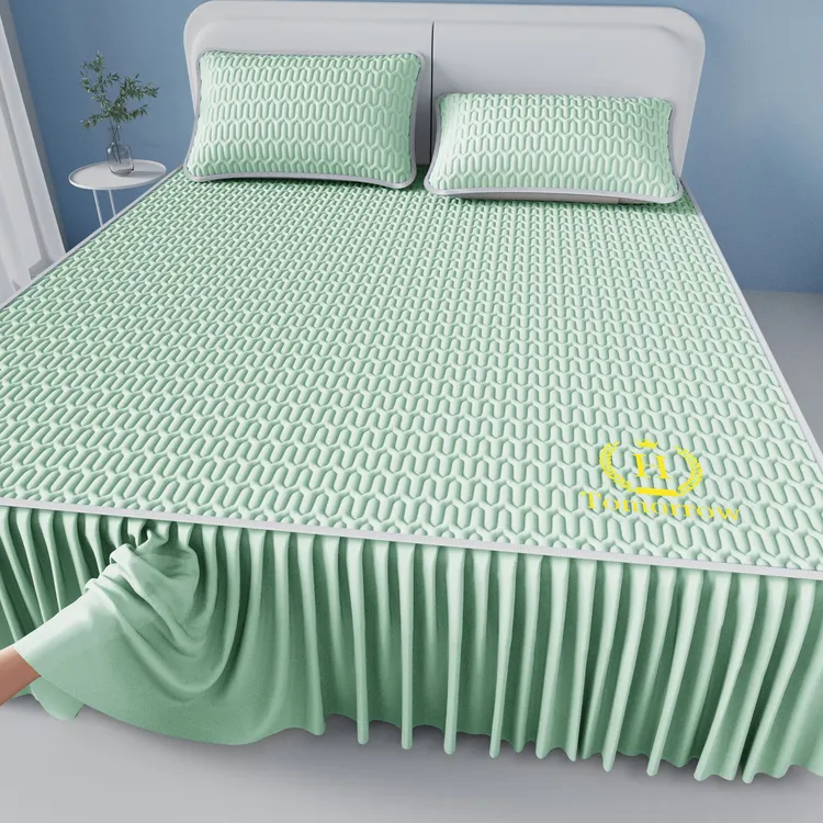 2025夏季款乳胶冰丝凉席床裙款席子三件套可水洗单人家用空调席