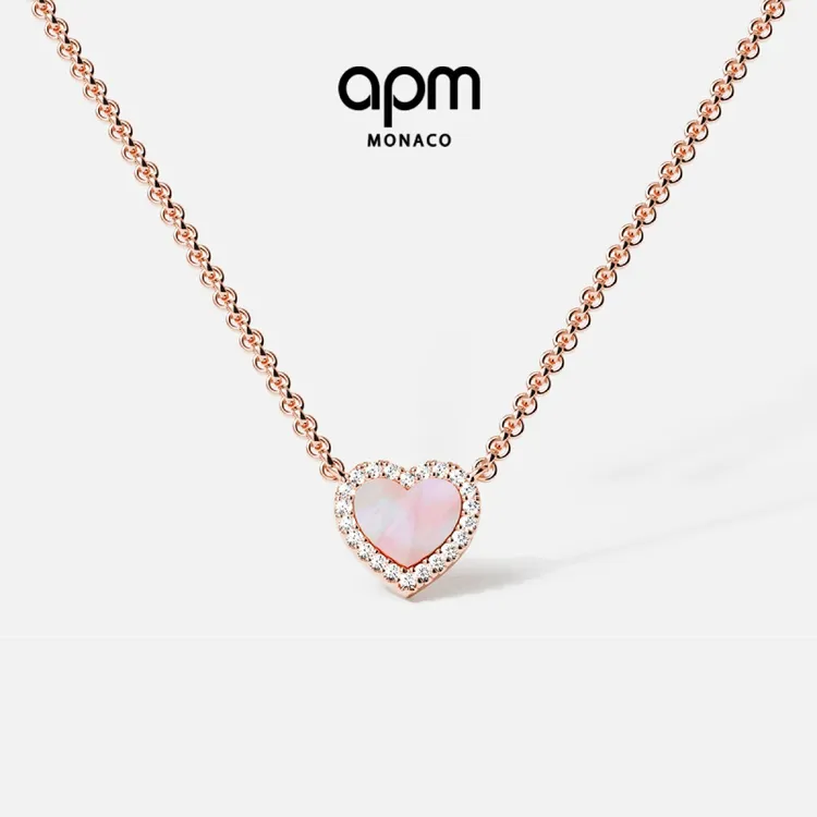 APM Monaco 粉母贝爱心项链玫瑰金链项链轻奢饰品明星同款