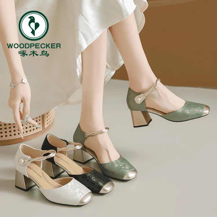 啄木鸟小个子增高6cm不磨脚软皮单鞋新中式国风高跟鞋配旗袍裙子