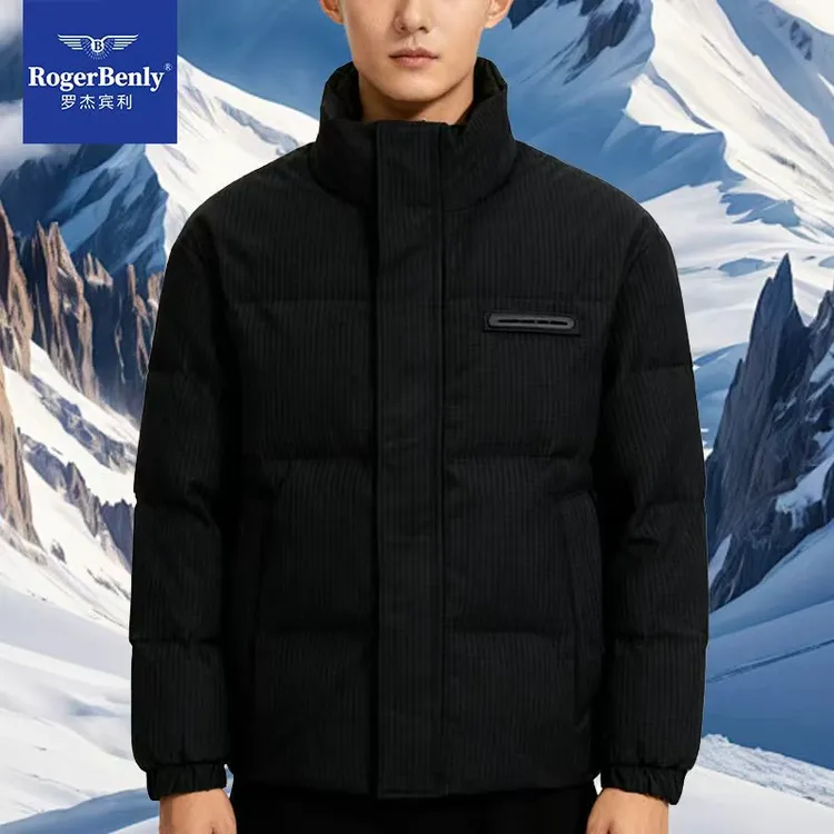 罗杰宾利冬季新款羽绒服男韩版纯色休闲立领加厚保暖外套876605
