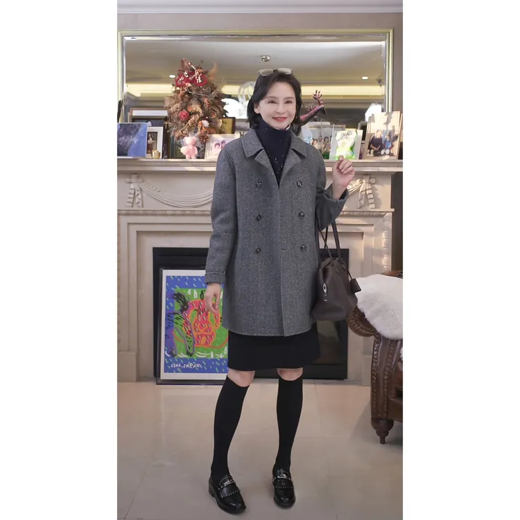 我是摩羯黑标女绅士康平纳100支羊绒美丽诺羊毛彩点人字纹双面呢
