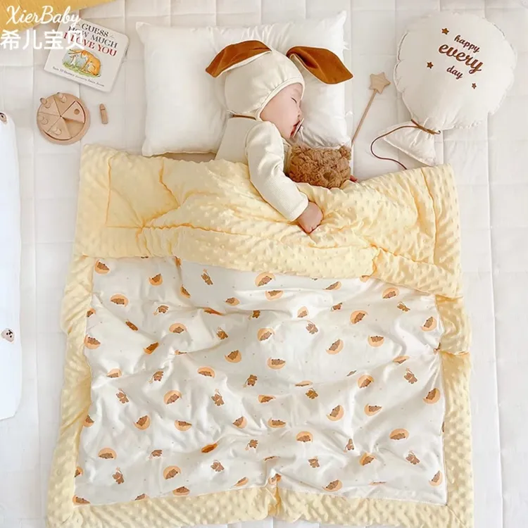 新生儿婴儿盖毯宝宝幼儿园午睡豆豆被子加厚宝宝被子秋冬款儿童