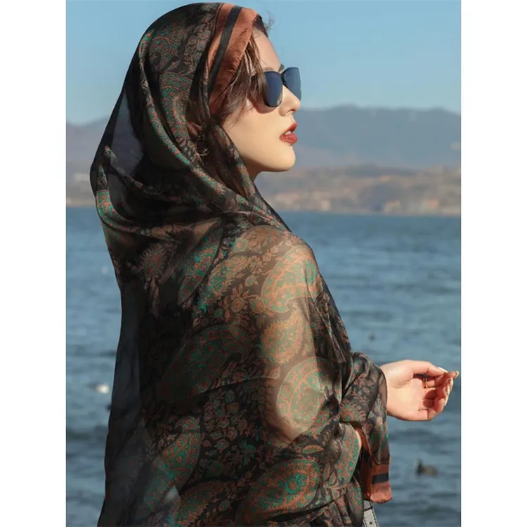 RGNAT民族风丝巾女士夏薄款长款时尚纱巾海边沙滩多功能披肩围巾