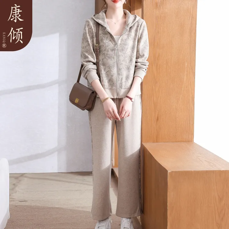 【中秋礼物】妈妈秋装套装洋气连帽春秋外套中老年妇女装休闲运动服
