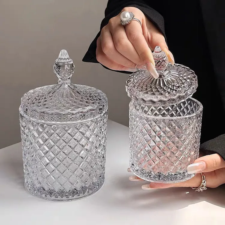 欧式方糖带盖玻璃罐子首饰收纳罐家居拍照摆件储物罐糖缸首饰盒