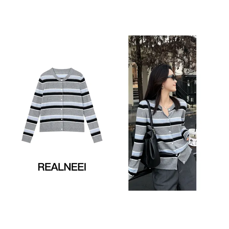北欧条纹丨25年秋季新品极简桑蚕丝+丝光羊毛柔软条纹针织衫23397