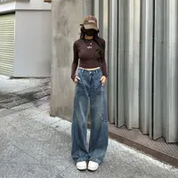 7654 W设计感显瘦遮肉直筒弯刀裤牛仔裤女秋冬新款垂感高腰宽松