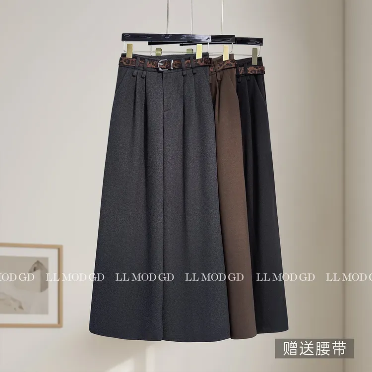 廓形洒脱 老钱风复古高腰显瘦垂坠羊毛休闲直筒阔腿裤YL-263346