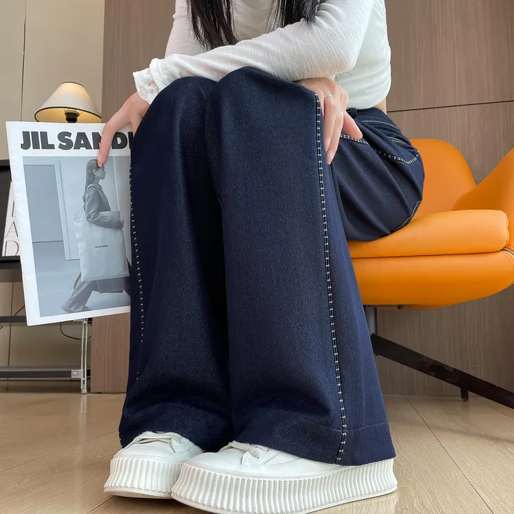 丹宁蓝垂感阔腿裤女款爆款春秋季2025春秋新款高腰时尚窄版直筒裤