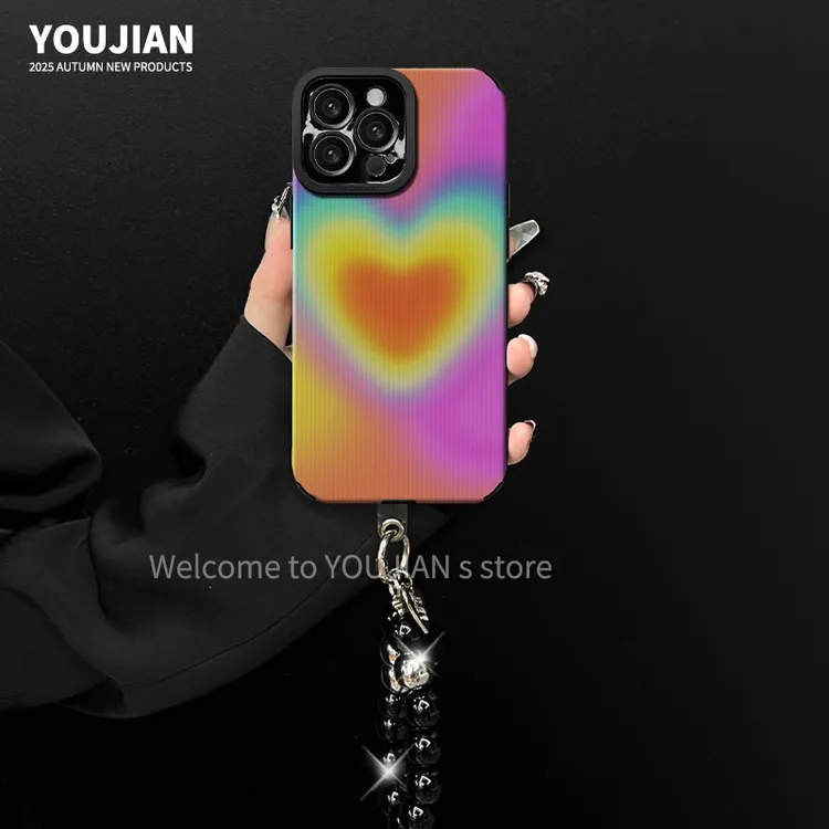 适用【苹果/oppo/华为/vivo/小米】渐变彩虹爱心创意防摔手机壳女款
