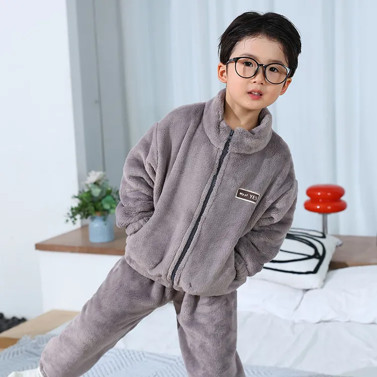 韩版男童家居服宝宝可外穿儿童法兰绒睡衣秋冬套装帅气