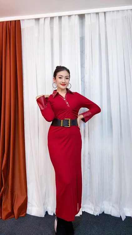 连衣裙中腰透气长裙常规袖纯色九分袖气质打底拉链显瘦002