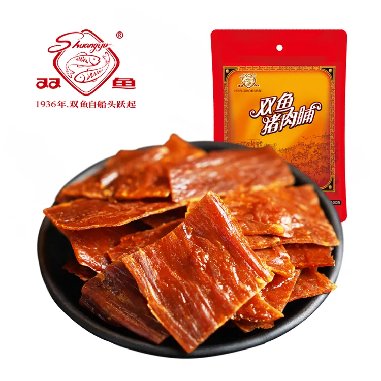 【中华老字号】双鱼特级猪肉脯200g自然片 猪肉干  零食