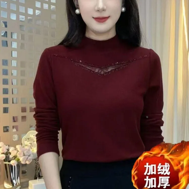 雅鹿时尚秋冬季新品气质T恤减龄妈妈装洋气加绒保暖减龄款显瘦打