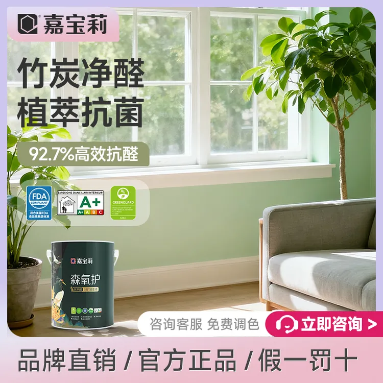 嘉宝莉优等品乳胶漆森氧护竹炭抗甲醛防霉净味五合一墙面乳胶漆