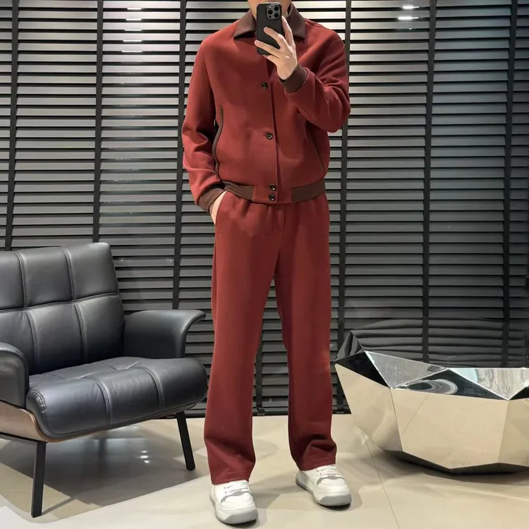 【杰*亚25秋老钱套装】男士新款羊毛老钱风时尚翻领套装59022