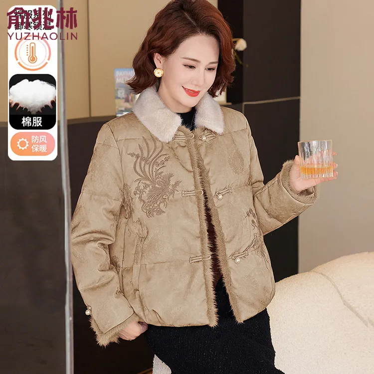 俞兆林小个子妈妈装冬装加厚新中式国风棉衣外套50岁女高档棉服