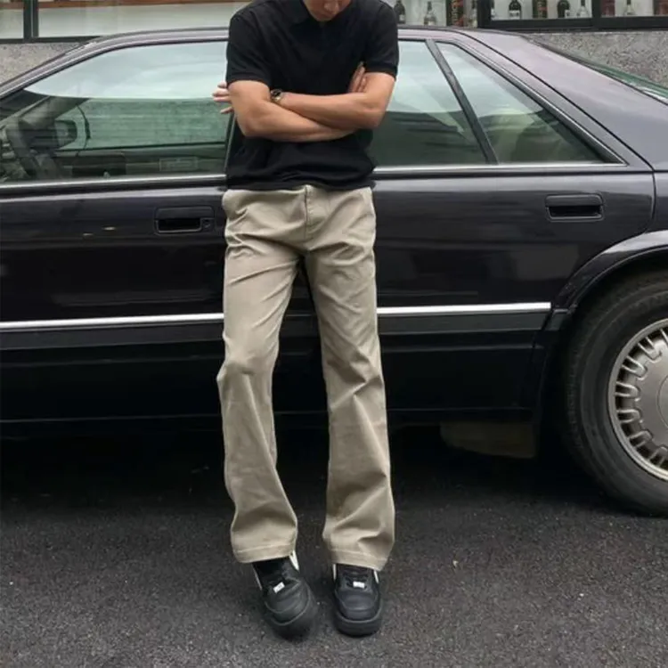 GTAL美式休闲裤立体剪裁水洗做旧秋冬纯色直筒刺绣高级感修身长裤
