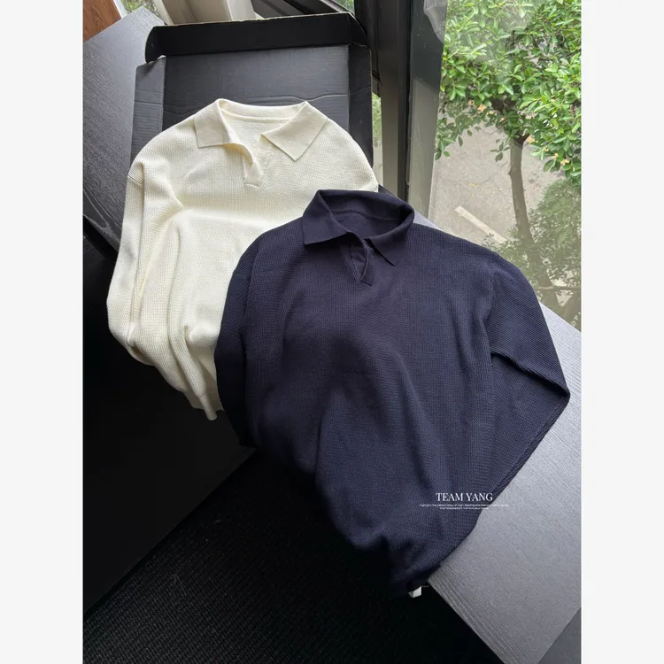 Team Yang-秋冬新品a家羊绒针织翻领海鸥领极简老钱百搭毛衣9062