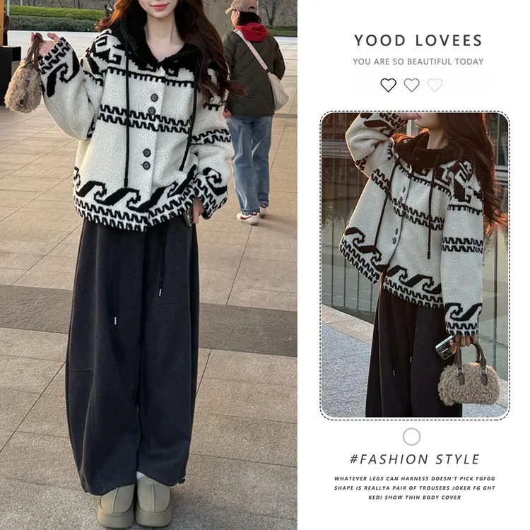 2025秋冬新款黑白格纹毛毛外套女短款小个子加厚保暖慵懒风短外套