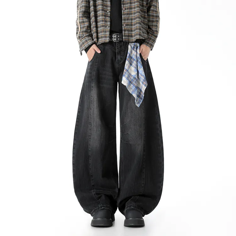 卡帝奢秋冬男女同款宽松阔腿裤牛仔裤潮牌美式休闲百搭弯刀裤长裤