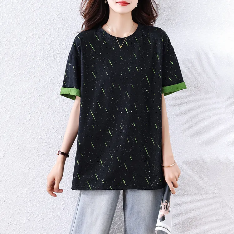 【女神新衣】2025夏季新款时尚T恤胖妹妹圆领扎染渐变色显瘦上衣