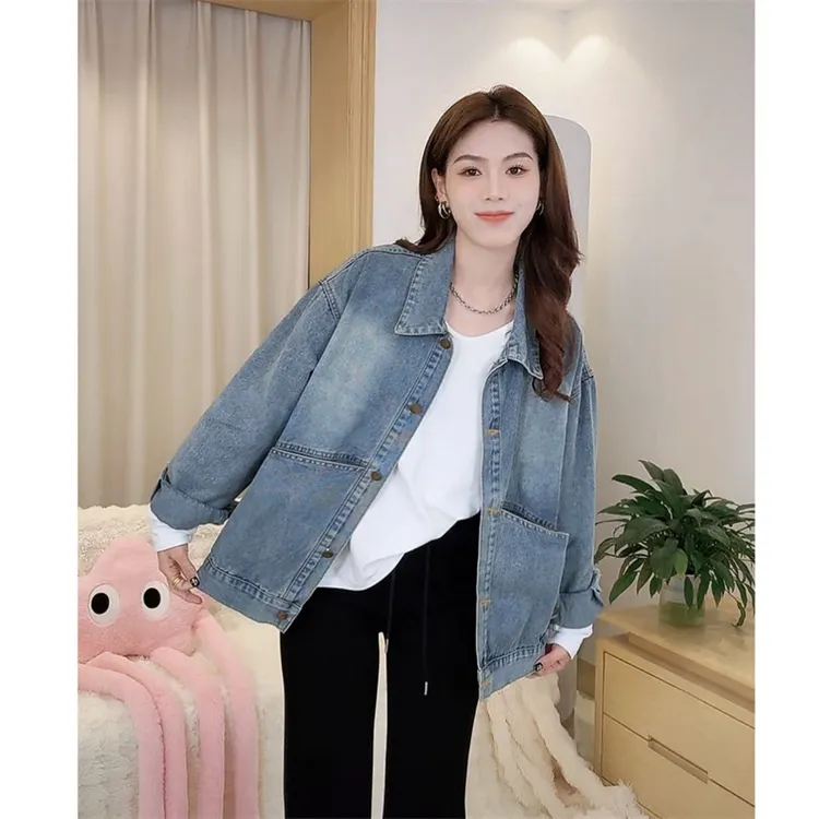水洗复古牛仔外套女早春秋季高级感慵懒风宽松工装大口袋夹克上衣