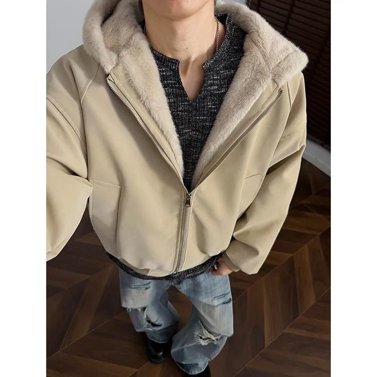 美式连帽座山雕皮衣棉服男款冬季加绒加厚保暖棉衣情侣装夹克外套