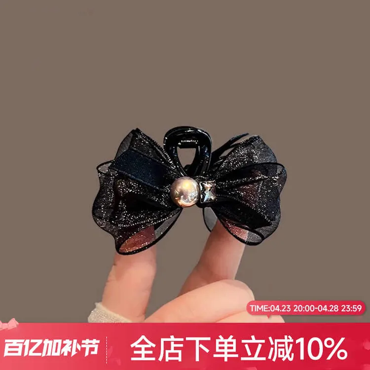 在逃公主蝴蝶结珍珠水钻小抓夹女2025网红新款八字刘海侧边小发夹