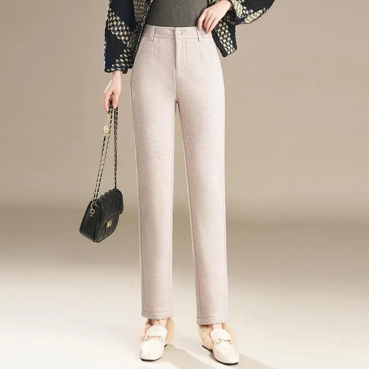 后妈裤绵羊毛烟管裤女2025秋冬新款高腰显瘦修身小个子直筒法棍裤