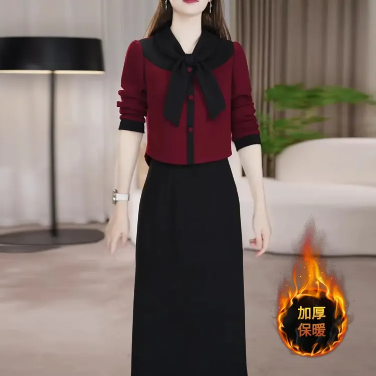 沐沐秋冬加厚保暖连衣裙女2025年新款时尚百搭洋气质显瘦打底裙子