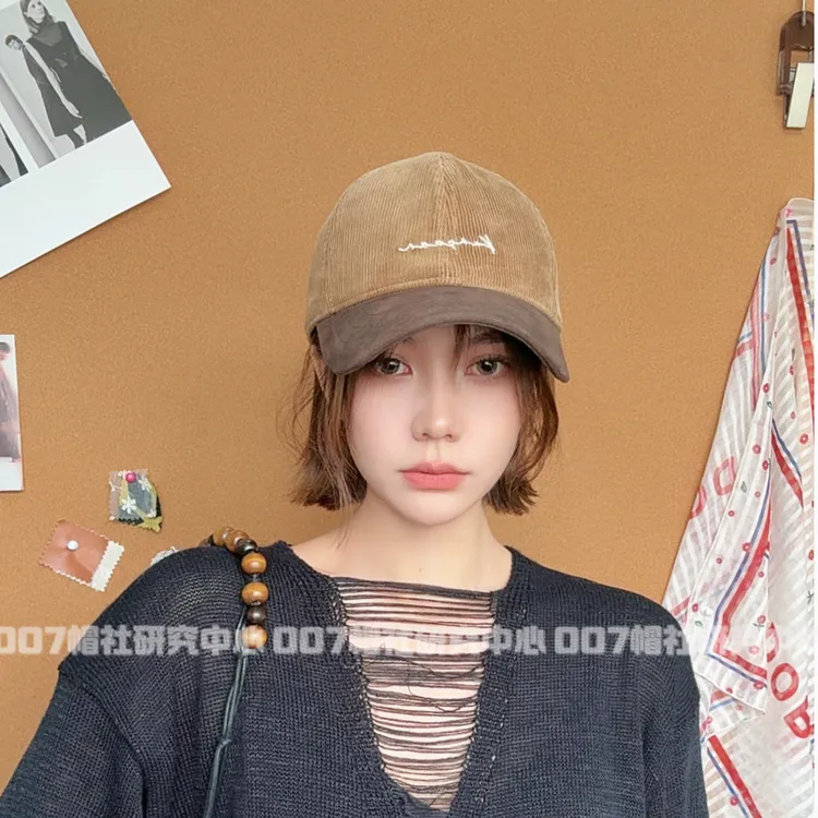 25潮流ins软顶棒球帽女灯芯绒字母秋冬款时尚拼接个性百搭鸭舌帽