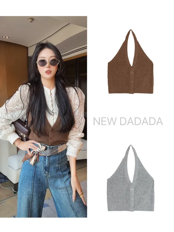 利达 NEW DADADA法式复古小众时尚休闲修身短款毛织马甲TPM827
