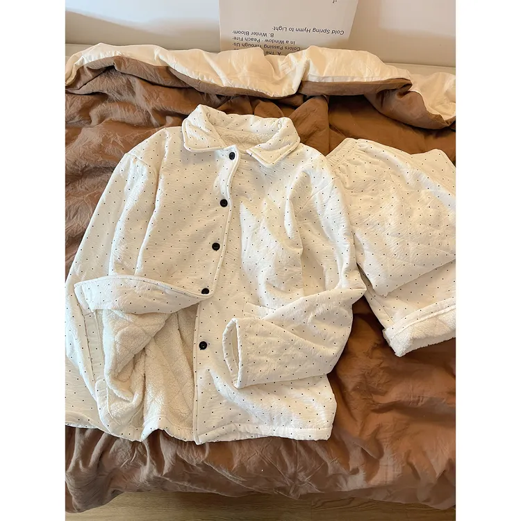 韩版ins风设计感波点印花睡衣女冬季新款新款舒适保暖家居服套装