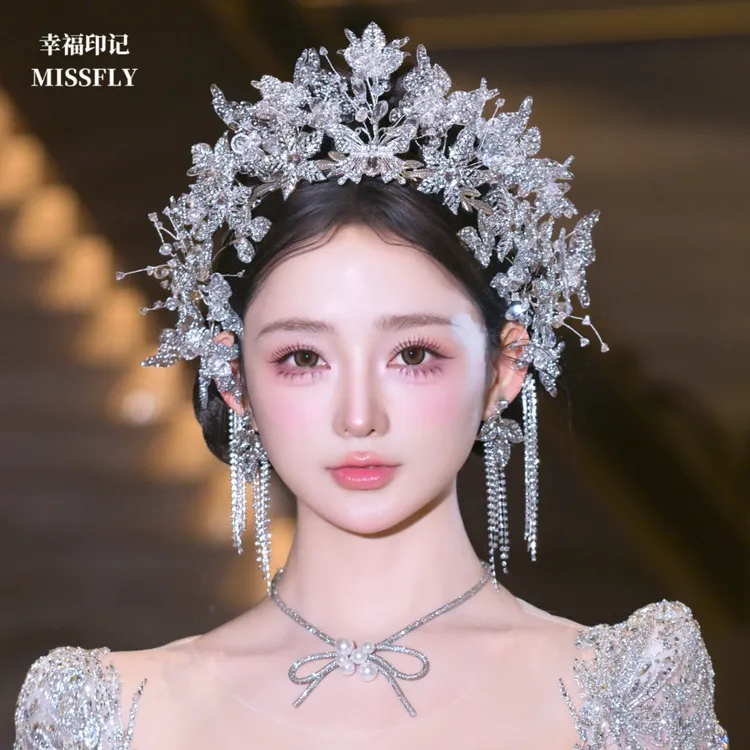 新娘婚纱皇冠头饰白纱王冠发饰闪钻高端重工公主大气显脸小高级感