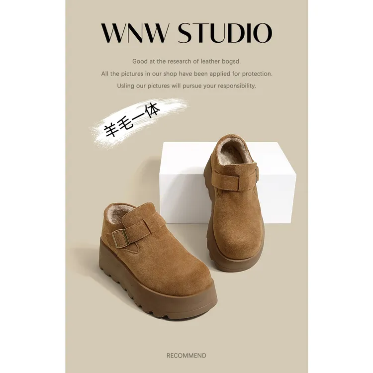 羊毛一体~唯女王真皮勃肯鞋冬季加绒厚底2025新款增高松糕雪地靴