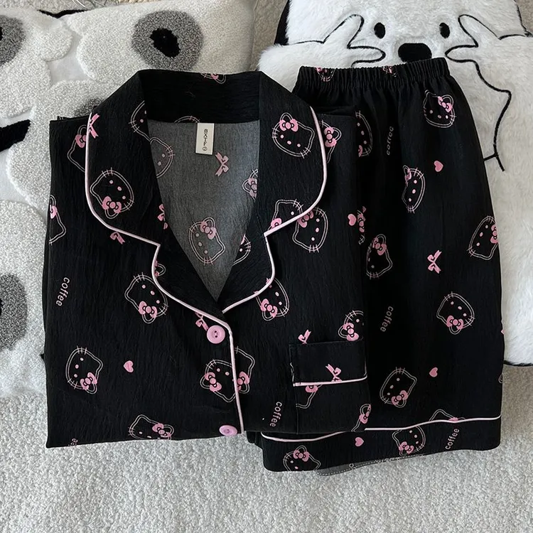 『黑粉KT猫』短袖短裤夏季新款卡通休闲甜美可爱舒适少女家居服睡衣