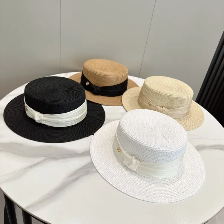 法式时尚草帽女夏季遮阳帽优雅百搭出游防晒帽精致丝带礼帽太阳帽