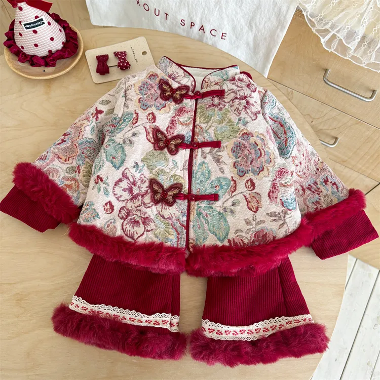 【现货秒发】女童拜年服套装冬季新款周岁两件套女宝洋气中国风套装