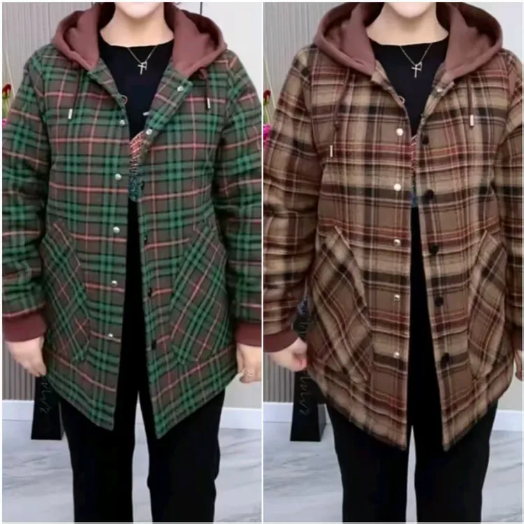 休闲妈妈装加棉连帽外套【百搭】秋冬款大码中老年中长款保暖秋冬季