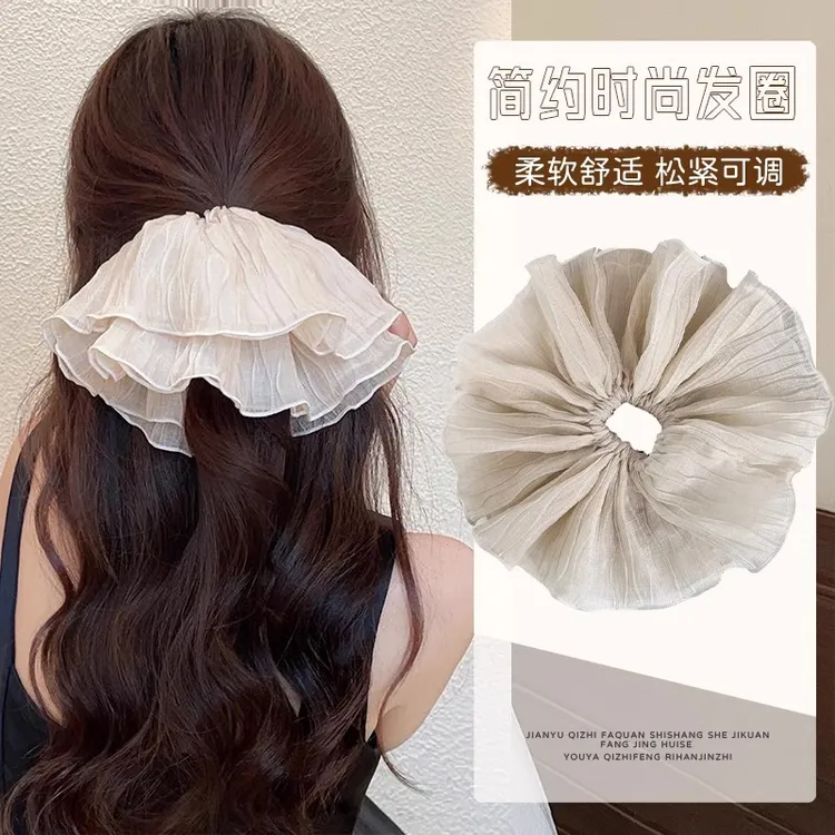 大号褶皱网纱大肠发圈女高级感扎发头绳发饰2025新款头花发绳头饰