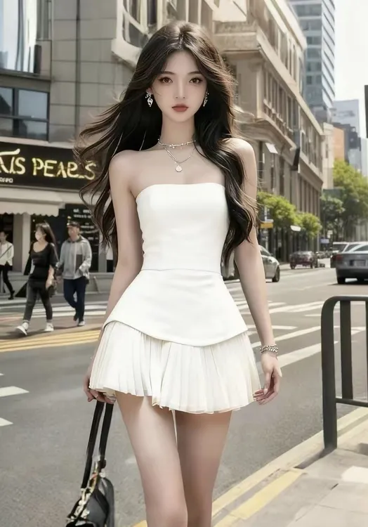 韩系气质女神2025夏季新款设计感一字肩露肩白色显瘦性感连衣裙