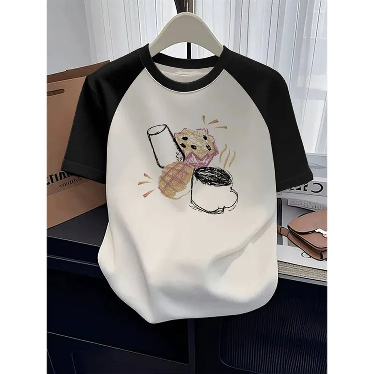 2025春秋季磨毛款插色正肩短袖女直筒版型百搭打底衫圆领T恤上衣